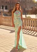 Picture of: Floral Embroidered Halter Gown with High Slit and Open Lace-Up Back in Mint, Style: 33869, Main Picture