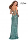 Picture of: Long Sequin Pattern Prom Dress with Tie Up Back in Mint, Style: 28516, Back Picture