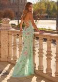 Picture of: Floral Embroidered Halter Gown with High Slit and Open Lace-Up Back in Mint, Style: 33869, Back Picture