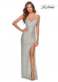 Picture of: Form Fitting Sequin Prom Dress with Drape Neckline in Mint, Style: 28429, Detail Picture 1
