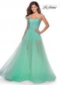 Picture of: Strapless Beaded Net Prom Dress with Sheer Bodice in Mint, Style: 28902, Detail Picture 1