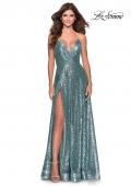 Picture of: Sequin A-line Prom Dress with Slit and Pockets in Mint, Style: 28276, Detail Picture 2
