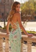Picture of: Floral Embroidered Halter Gown with High Slit and Open Lace-Up Back in Mint, Style: 33869, Detail Picture 2