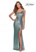 Picture of: Long Sequin Off the Shoulder Prom Dress with Slit in Mint, Style: 28177, Detail Picture 5