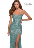 Picture of: Long Sequin Pattern Prom Dress with Tie Up Back in Mint, Style: 28516, Detail Picture 3