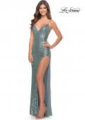 Picture of: Stretch Sequin Dress with High Side Slit and V Neck in Mint, Style: 31298, Detail Picture 3