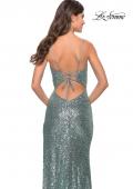 Picture of: Stretch Sequin Dress with High Side Slit and V Neck in Mint, Style: 31298, Detail Picture 4