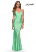 Picture of: Form Fitting Jersey Dress with Ruching and Strappy Back in Mint, Style: 27501, Detail Picture 5