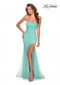 Picture of: Long Jeweled Pastel Prom Gown with Lace Up Back in Mint, Style: 28622, Detail Picture 5