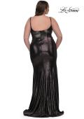 Picture of: Metallic Plus Size Prom Dress with Flattering Ruching in Mocha , Style: 33020, Back Picture
