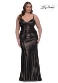 Picture of: Metallic Plus Size Prom Dress with Flattering Ruching in Mocha , Style: 33020, Detail Picture 3