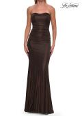 Picture of: Strapless Metallic Jersey Gown with Ruching and Fitted Silhouette in Mocha, Style: 33424, Detail Picture 15