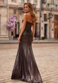 Picture of: Strapless Metallic Gown with Draped Bodice and High Slit in Mocha, Style: 33291, Back Picture