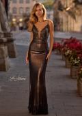 Picture of: Ruched Prom Dress with Metallic Lace and Fabric in Mocha , Style 33059, Detail Picture 1