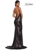 Picture of: Metallic Jersey Dress with Low Back and Ruching in Mocha, Style: 32932, Detail Picture 7