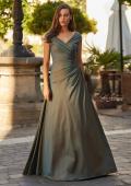Picture of: Off-the-Shoulder Stretch Taffeta A-Line Gown in Moss Green, Style: 33446, Main Picture