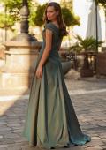 Picture of: Off-the-Shoulder Stretch Taffeta A-Line Gown in Moss Green, Style: 33446, Back Picture