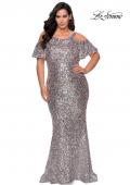 Picture of: Cold Shoulder Sequin Plus Size Dress with Ruffle Sleeves in Multi, Style: 28947