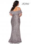 Picture of: Cold Shoulder Sequin Plus Size Dress with Ruffle Sleeves in Silver, Style: 28947, Back Picture