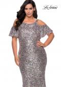 Picture of: Cold Shoulder Sequin Plus Size Dress with Ruffle Sleeves in SIlver, Style: 28947, Detail Picture 1
