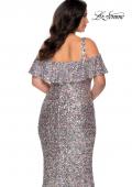 Picture of: Cold Shoulder Sequin Plus Size Dress with Ruffle Sleeves in Silver, Style: 28947, Detail Picture 2