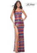 Picture of: Zig Zag Print Sequin Dress with High Slit in Multi, Style: 32006, Main Picture