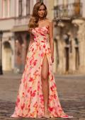 Picture of: Strapless Floral Print Chiffon A-Line Gown with High Slit in Multi, Style: 33404, Main Picture