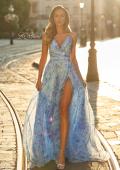 Picture of: Floral Print A-Line Gown with Slit and V-Neckline in Multi, Style: 33502, Main Picture