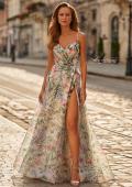 Picture of: Floral Print A-Line Gown with Sweetheart Neckline and High Slit in Multi, Style: 33516, Main Picture