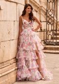 Picture of: Floral Ruffle Tiered Gown with Slit and Spaghetti Straps in Multi, Style: 33740, Main Picture