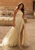 Picture of: Floral Lace A-Line Gown with High Slit and Lace-Up Back in Multi, Style: 33865, Main Picture