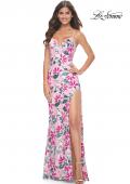 Picture of: Stunning Sequin Floral Print Gown with High Slit in Multi, Style: 32050, Detail Picture 8