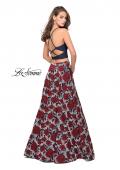 Picture of: Two Piece Denim A-line Dress with Floral Print Skirt in Multi, Style: 25789, Back Picture