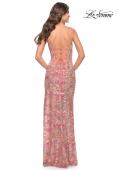 Picture of: Print Sequin Dress with High Slit and Strappy Back in Multi, Style: 31528, Back Picture
