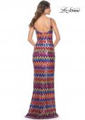 Picture of: Zig Zag Print Sequin Dress with High Slit in Multi, Style: 32006, Back Picture