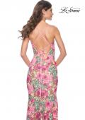 Picture of: Beautiful Rose Lace Print Stretch Gown with V Neck in Multi, Style: 32095, Back Picture