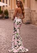 Picture of: Floral Print Stretch Jersey Dress with Sheer Corset Back in Multi , Style: 32752, Back Picture