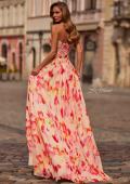 Picture of: Strapless Floral Print Chiffon A-Line Gown with High Slit in Multi, Style: 33404, Back Picture