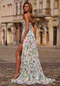 Picture of: Floral Print A-Line Chiffon Gown with High Slit in Multi, Style: 33450, Back Picture