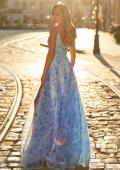 Picture of: Floral Print A-Line Gown with Slit and V-Neckline in Multi, Style: 33502, Back Picture