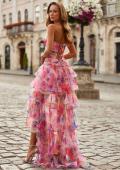 Picture of: Strapless Tiered Ruffle Gown with Floral Print in Multi, Style: 33555, Back Picture