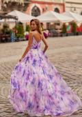 Picture of: Floral A-Line Gown with Plunging Neckline in Multi, Style: 33606, Back Picture