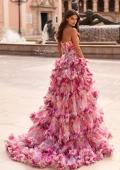 Picture of: Strapless Tiered Floral Ruffle Gown with High Slit in Multi, Style: 33842, Back Picture