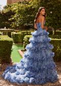 Picture of: Strapless Layered Ruffle Gown with High Slit in Multi, Style: 33855, Back Picture
