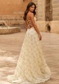 Picture of: Floral Lace A-Line Gown with High Slit and Lace-Up Back in Multi, Style: 33865, Back Picture