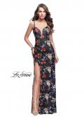 Picture of: Floral Print Prom Gown with Plunging Neckline and Leg Slit in Multi, Style: 25900, Detail Picture 1