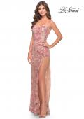 Picture of: Print Sequin Dress with High Slit and Strappy Back in Multi, Style: 31528, Detail Picture 1