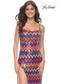 Picture of: Zig Zag Print Sequin Dress with High Slit in Multi, Style: 32006, Detail Picture 1