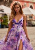 Picture of: Floral A-Line Gown with Plunging Neckline in Multi, Style: 33606, Detail Picture 1