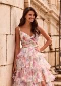 Picture of: Floral Ruffle Tiered Gown with Slit and Spaghetti Straps in Multi, Style: 33740, Detail Picture 1
